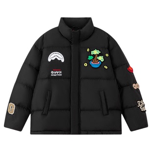 摇钱树联名SprayGround鲨鱼嘴立领羽绒服男女白鸭绒保暖外套冬
