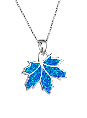 欧泊白色枫叶项链吊坠新品