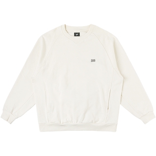 Lee商场同款25秋冬新舒适版圆领拼接设计插肩袖乳白色男长袖卫衣