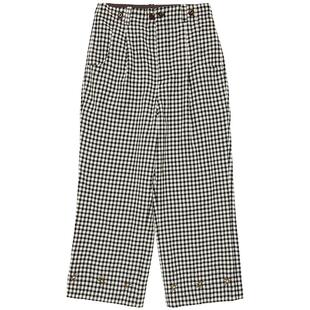 【2025秋冬新品】fafamoon设计师品牌刺绣装饰微喇格纹八分裤女