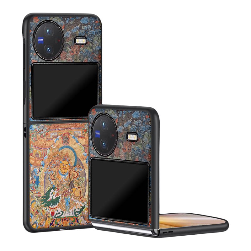适用vivoxfold5皮纹唐卡手机壳