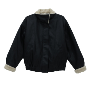 橘子树在哪儿皮毛一体羊羔毛拼接外套女冬季宽松休闲机车夹克上衣