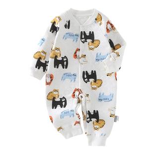 smallidea宝宝连体衣婴儿纯棉秋冬季居家长袖打底哈衣夹丝棉