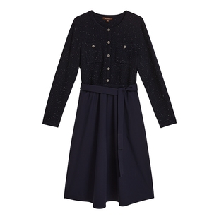 YINER音儿专选2025春季新款法式优雅假两件针织肌理提花连衣裙