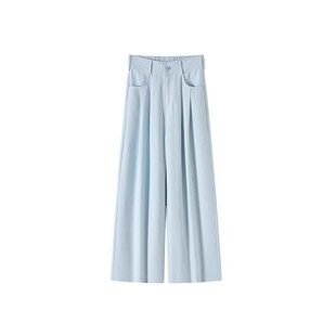 蓝色奶芙西装裤大码今年流行款的裤子女2026新款春软糯垂感阔腿裤