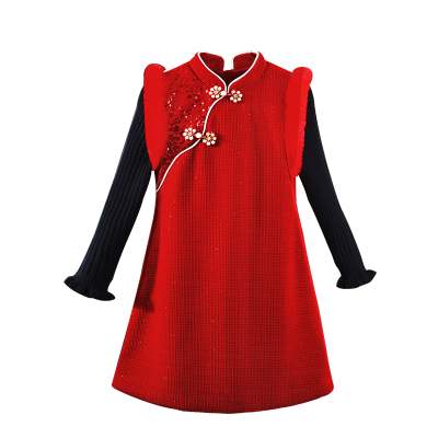 女童旗袍汉服唐装秋冬装冬季2025新款拜年服新中式儿童装中国风红