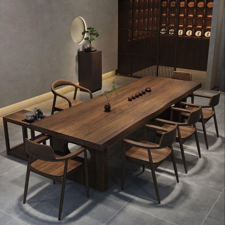 尊品森新中式全套茶桌椅组合实木家用茶室茶桌台桌椅泡茶喝茶大板