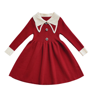 女童连衣裙2026春秋新款毛衣裙拜年服儿童春装公主裙女孩新年衣服
