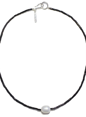 GGXR黑玛瑙淡水珍珠925银扣项链