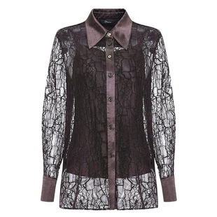 IDPAN长袖衬衫新款设计感镂空醋纤上衣蕾丝轻薄衬衣