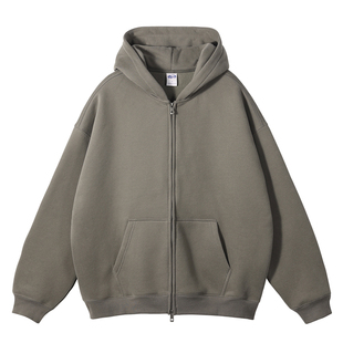 350G重磅加绒连帽卫衣男潮牌KANYE高街纯色宽松拉链开衫上衣秋冬