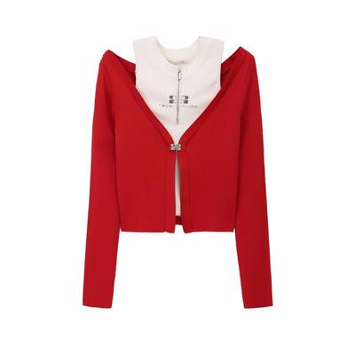 REVAN芮范设计师款甜酷假两件红白毛衫RM10601175