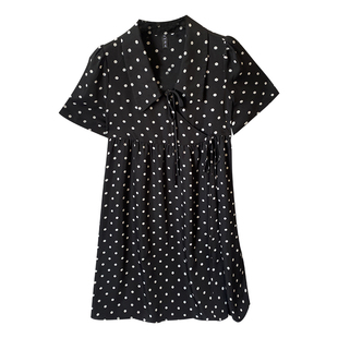 大码女装娃娃领波点A字裙200斤夏季薄款胖mm宽松遮肚子减龄连衣裙