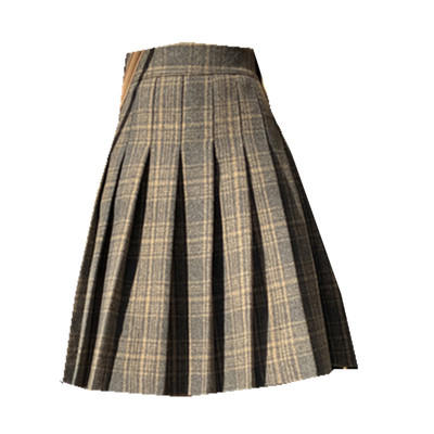 毛呢格子百褶学院风蓬蓬半身裙