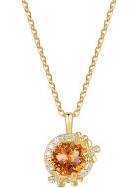 周六福花朵项链女S925银链坠黄金色轻奢小众百搭圣诞礼物送女友