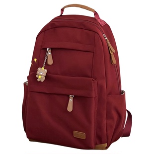 红色双肩包包女日系复古旅行背包时尚通勤电脑包少女学生上课书包