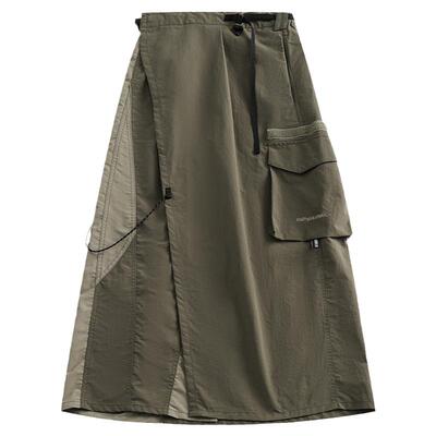 半身裙拼接撞色开叉中长裙ins