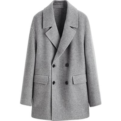 人字纹短款双面呢大衣太平鸟冬季