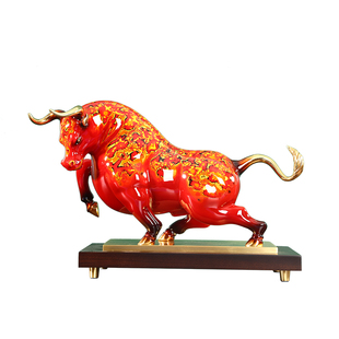 黄铜牛摆件牛气冲天扭转乾坤大漆工艺品办公室装饰品乔迁开业礼品