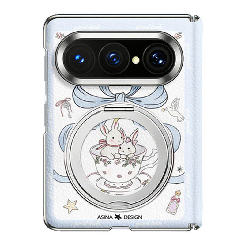 茶杯兔子适用华为PuraXMax手机壳磁吸带支架小折叠PURA典藏版X全包Max中轴保护套防摔女purax2可爱新款高级感