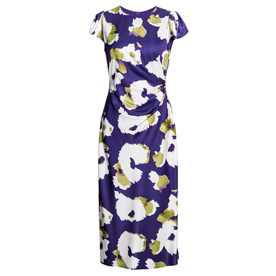 罗衣优雅泡泡袖印花收腰连衣裙