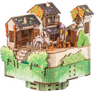 猫的天空之城diy八音盒木质拙政园林平江画卷拼装积木音乐盒礼物