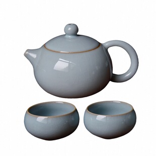 汝州原产地汝瓷 原矿汝窑 一壶二杯 一盖碗二杯 茶具套组 玛瑙釉