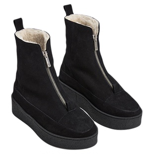 Flattered Amelia西部靴女牛皮毛一体厚底雪地靴加绒短靴棉鞋新款