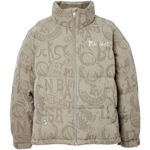 杰克琼斯NBA联名雄鹿队2025年新款男装冬季羽绒服字母满印外套