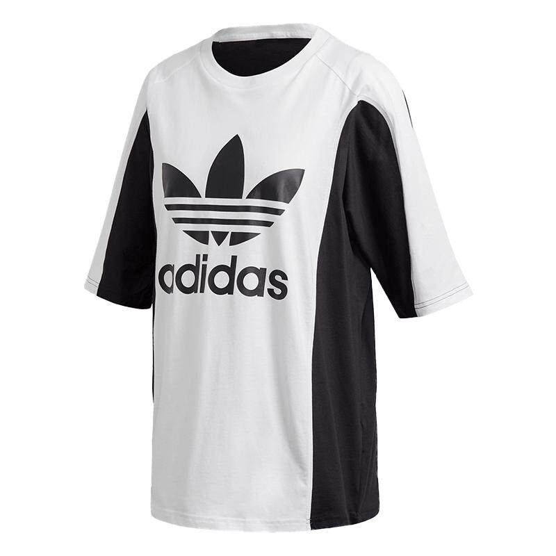 Adidas/阿迪达斯正品 春季女子LOGO拼接黑白运动休闲T桖FL4118