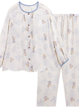 棉纱月子服夏薄款带胸垫哺乳睡衣