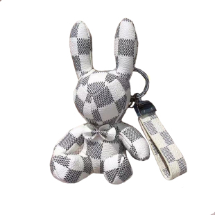时尚高档皮质小兔子车钥匙扣挂件韩国可爱公仔钥匙链男女背包挂饰