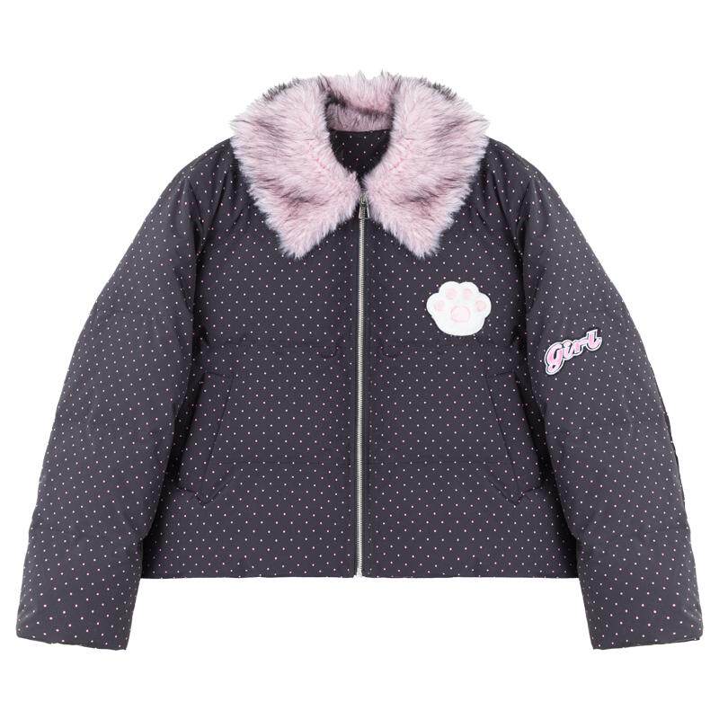 KEIKO环保狐狸毛波点加厚面包服