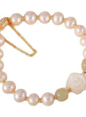 天然珍珠手链女ins小众设计玫瑰