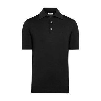 Suitsupply黑色棉混纺短袖Polo衫