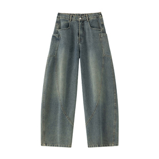 回力加绒弯刀牛仔裤男士秋冬季2025新款加厚宽松直筒阔腿休闲长裤