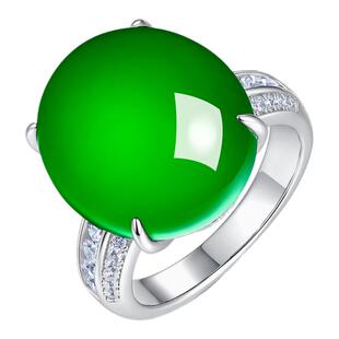 AILEQ925银天然玉髓满绿阖家蛋面欧若风戒指时尚珠宝明星同款饰品