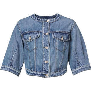 La Koradior拉珂蒂商场同款2025五分袖精致珠扣短款牛仔外套女