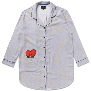 韩国采购 BTS防弹少年团 BT21细条纹家居服睡裙睡衣亲肤人造丝