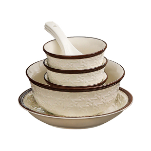 漫时光中古藤编纹浮雕陶瓷碗家用釉下彩餐具盘子轻奢高颜值大汤碗