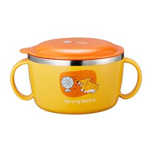 316L儿童碗防摔防烫不锈钢带手柄双耳汤碗勺小学生吃饭宝宝注水碗