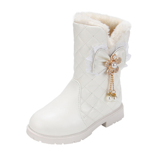 女童雪地靴2025冬季新款时尚加绒保暖防水儿童靴子中大童女孩棉靴