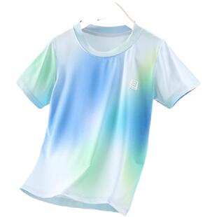 儿童冰感速干衣夏季男童短袖t恤跑步防晒渐变上衣运动大童训练服