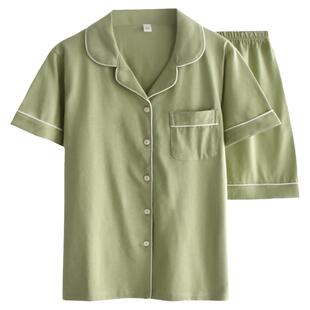 纯色简约ins睡衣女士夏季纯棉针织棉薄款宽松短袖短裤家居服套装