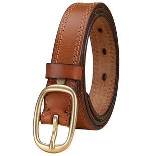 JEEP纯手工铜扣头牛仔裤百搭皮带女港风头层牛皮针扣真皮腰带休闲