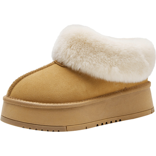 内增高羊毛雪地靴女厚底冬季2025新款加绒皮毛一体一脚蹬毛毛棉鞋