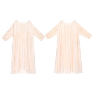 暖云舒影丨一城风絮丨苎麻高级感简约复古蕾丝宽松长袖连衣裙小众