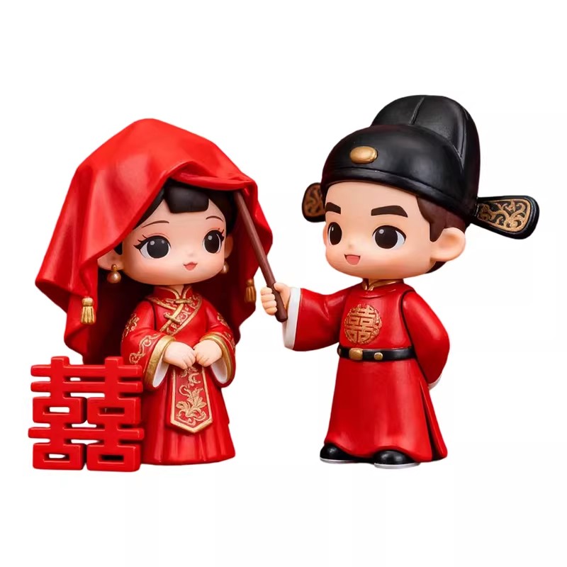 新款 中式结婚摆件婚庆装饰品婚礼用品新娘新郎品情侣结婚树脂摆