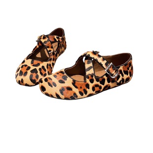 真皮版~欧货马毛豹纹交叉点玛丽珍芭蕾风平底红色小皮鞋单鞋女鞋