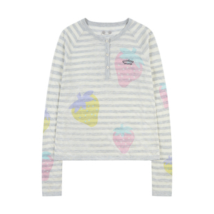 GOODBAI GOODEES 新款草莓星星趣味休闲条纹半开襟毛衫上衣